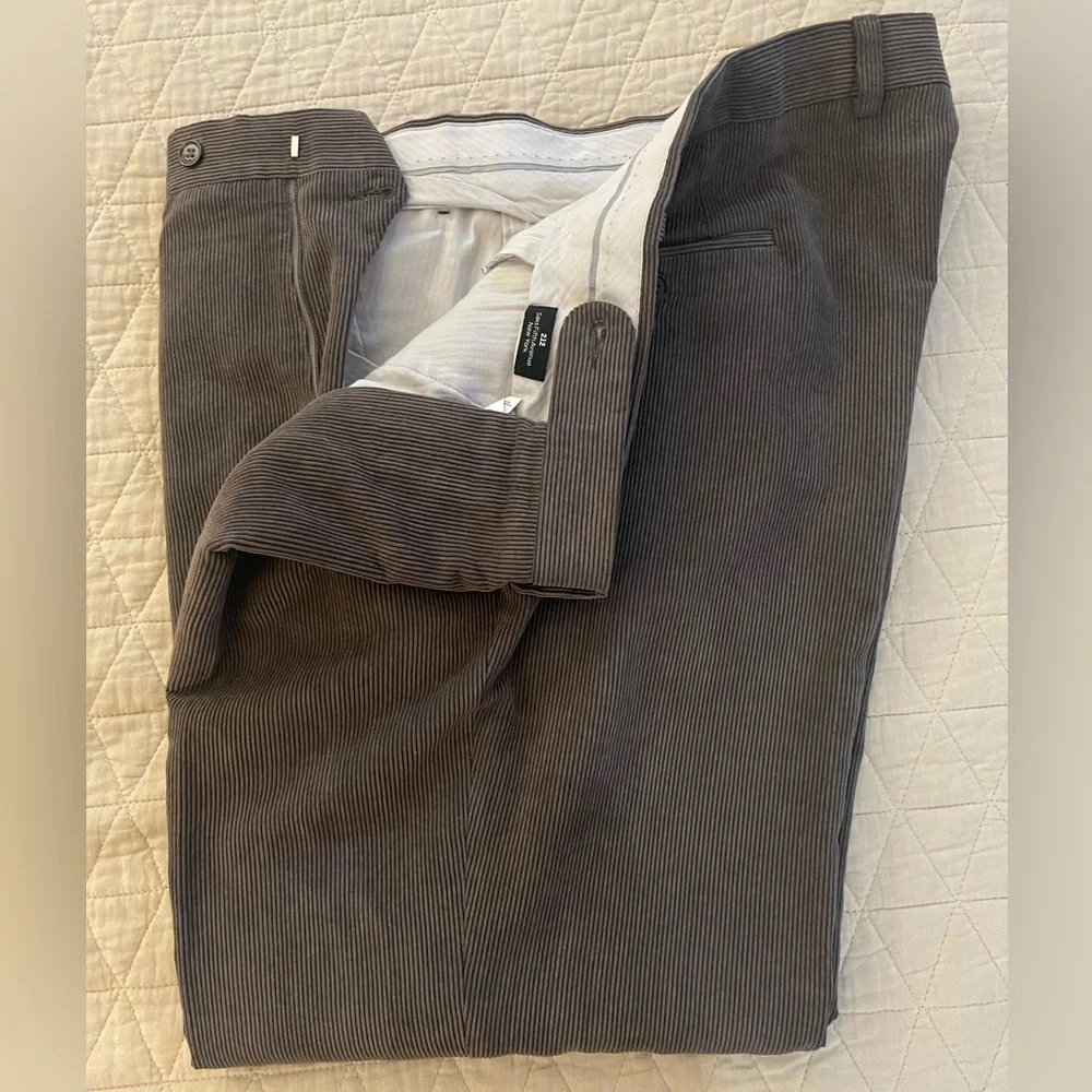 Saks Fifth Avenue Flat Front & Cuffed Corduroy Pant in Gray Size‎ 38 $145